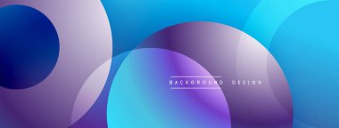 Soyut arkaplan özellikleri üst üste binen daireler, gradyanlar. Mavi, mor renkler modern estetik yaratıyor. Minimalist tasarım, pürüzsüz geçişler.