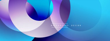 Soyut üst üste binen daireler parlak mavi, mor gradyanlar yaratır. Modern tasarım akıcı, dinamik, görsel olarak çekici..