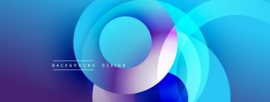 Soyut mavi tasarım, üst üste binen daireler, gradyanlar. Modern arka plan akıcılığı, sakinliği ve derinliği çağrıştırıyor. Mevcut en küçük metin.