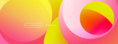 Soyut renkli arkaplan. Üst üste binen daireler dinamik görsel efekt yaratır. Gradyan gölgeler düzgün bir şekilde harmanlanarak modern estetik sunuyor..