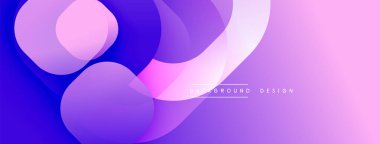 Soyut şekiller örtüşüyor, canlı mor ve pembe renkler yaratıyor. Modern tasarım akıcı, dinamik hissettiriyor. Arkaplan teknoloji ve yenilik öneriyor.