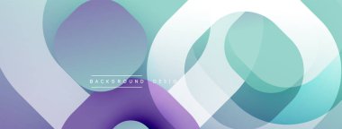 Soyut şekiller örtüşür, yumuşak eğimler yaratır. Mor, deniz mavisi, beyaz renkler tasarımda baskın. Minimum metin mevcut. Modern estetik.