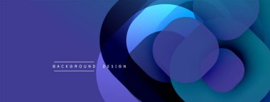 Soyut daireler çakışıyor, dinamik görsel etki yaratıyor. Mavi tonlarda, mor baskın kompozisyonda. Modern tasarım ögesi.