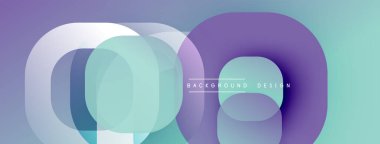 Soyut geometrik şekiller çakışıyor. Yumuşak mor, turkuaz renkler modern arka plan tasarımı yaratır. Minimalist estetik, pürüzsüz gradyanlar mevcut.