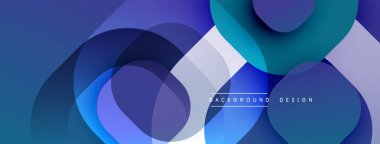 Soyut kompozisyon. Üst üste binen daireler, değişik tonlar mavi, mor dinamik görsel efekt yaratır. Modern tasarım ögesi.