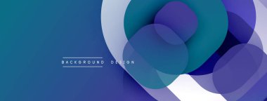 Soyut tasarım, üst üste binen daireler, değişik tonlarda mavi, mor. Minimalist estetik modern arka plan yaratır. Pürüzsüz gradyanlar görsel cazibeyi artırır.