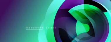 Soyut tasarım, üst üste binen daireler, canlı turkuaz, mor renkler. Modern estetik, pürüzsüz gradyanlar dinamik görsel efekt yaratır.
