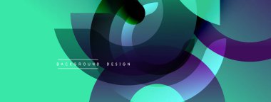 Soyut kompozisyon. Üst üste binen daireler dinamik görsel efekt yaratır. Teal, mor renkler tasarıma hakim. Modern, minimalist estetik.