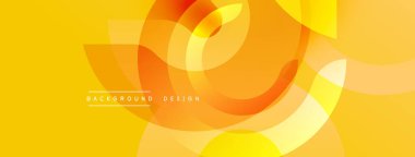 Soyut sarı arkaplan. Üst üste binen daireler dinamik görsel efekt yaratır. Sıcak tonlar kompozisyona hakim. Modern tasarım ögesi.