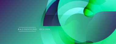 Soyut tasarım özellikleri üst üste binen daireler, gradyanlar. Teal, yeşil renkler kompozisyona hakim. Modern estetik, pürüzsüz geçişler sunar.