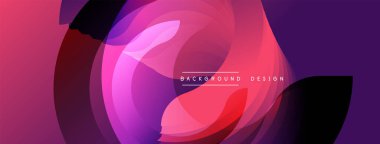 Soyut kompozisyon. Üst üste binen daireler dinamik, renkli görsel efektler yaratır. Pembe, mor renkler tasarıma hakim. Modern estetik.