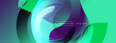Soyut tasarım özellikleri üst üste binen daireler, canlı renkler. Gradyan gölgeler dinamik görsel efekt yaratır. Modern estetik.
