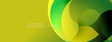 Soyut sarı, yeşil gradyanlar. Üst üste binen daireler dinamik görsel akış yaratır. Arkaplan ve sunumlar için modern tasarım.