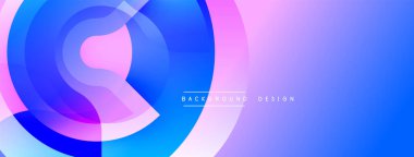 Soyut daireler örtüşüyor, parlak mavi ve pembe renkler yaratıyor. Modern tasarım teknoloji, yenilik, akıcılık öneriyor..