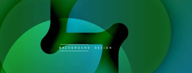 Soyut sıvı şekiller, canlı yeşiller, maviler modern arka plan yaratır. Metin elementli minimalist tasarım.