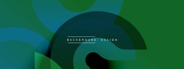 Soyut geometrik şekiller üst üste binerek katmanlı yeşil, deniz mavisi tasarımı oluşturur. Minimalist tarz, modern estetik, uygun arkaplan ögesi.