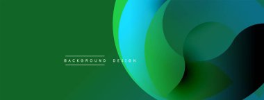 Soyut yeşil, mavi katmanlar modern tasarım yaratır. Pürüzsüz şekiller örtüşür, dinamik görsel bileşim oluşturur. Minimalist estetik.