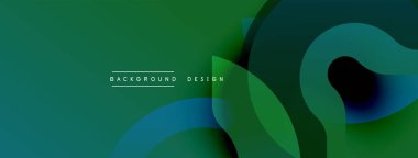 Soyut şekiller örtüşüyor, dinamik yeşil, mavi gradyanlar yaratıyor. Modern tasarım akıcı, organik, minimalist hissettiriyor. Arkaplan derinlik ve hareket öneriyor.