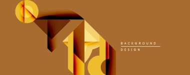 Soyut geometrik şekiller katmanlı derinlik yaratır. Sıcak kahverengi, altın rengi renkler dizaynın hakimi. Minimalist tarz, modern estetik.