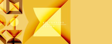 Soyut geometrik tasarım. Altın üçgenler, gölgeler derinlik yaratır. Sunumlar ve grafikler için modern arka plan. Sıcak renk paleti.