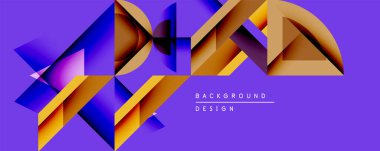 Soyut geometrik şekiller çakışıyor ve canlı bir görsel etki yaratıyor. Mor arka plan altın ve mavi renkleri arttırır. Modern tasarım ögesi.