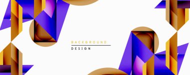 Soyut geometrik şekiller, canlı renkler, altın, mor, beyaz uzay. Arkaplan ve sunumlar için modern tasarım ögesi.