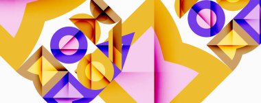 Soyut geometrik bileşim. Canlı renkler, şekiller örtüşüyor ve dinamik görsel efektler yaratıyor. Modern tasarım, temiz çizgiler, kalın kontrast.