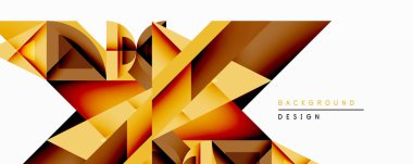 Soyut geometrik tasarım. Poligonlar dinamik bileşim oluştururlar. Sıcak renkler hakim, modern estetik sunuyor..