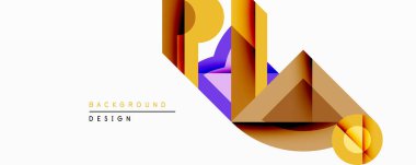 Soyut geometrik şekiller, canlı renkler, modern tasarım. Altın, mor renkler dinamik görsel etki yaratır. Minimalist stil.
