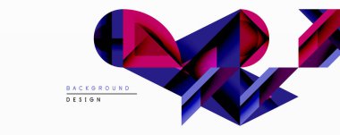 Soyut geometrik tasarım. Pembe, mor gölgeler kalp şeklini, dinamik bileşimi oluşturur. Projeler için modern arkaplan ögesi.