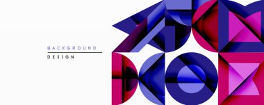 Soyut geometrik şekiller, canlı mor renkler, modern tasarım. Bileşik özellikler üçgenler, daireler, çizgiler dinamik görsel efekt yaratır.