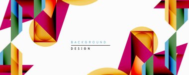 Soyut geometrik şekiller, canlı renkler, modern tasarım. Temiz beyaz alan dinamik görsel etki yaratır. Minimalist estetik.