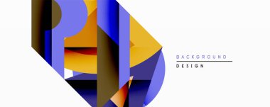 Soyut geometrik bileşim. Kalın şekiller örtüşür, dinamik görsel efekt yaratır. Sarı, mavi, siyah baskın palet. Modern tasarım ögesi.