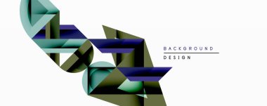 Soyut geometrik şekiller örtüşür, dinamik bileşim yaratır. Yeşil, donanma, siyah renkler tasarımda baskın. Minimalist stil.