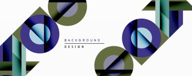 Soyut geometrik şekiller çakışıyor. Mavi, yeşil, zeytin renkleri modern tasarım yaratır. Minimalist kompozisyon, temiz çizgiler görsel ilgi gösterir.