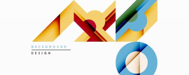 Soyut geometrik şekiller örtüşür, dinamik renkli kompozisyon yaratır. Modern tasarım elementleri yenilik ve enerji öneriyor.