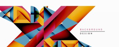 Soyut geometrik şekiller örtüşür, dinamik renkli kompozisyon yaratır. Canlı renkler harmanlanır, modern tasarım ögesi oluşturulur.