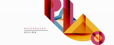 Soyut geometrik şekiller çakışıyor ve canlı bir görsel etki yaratıyor. Kırmızı, kestane rengi, altın rengi kompozisyona hakim. Modern tasarım ögesi.