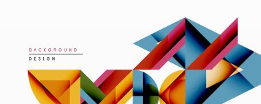 Soyut geometrik şekiller canlı bir zemin oluşturur. Parlak renkler örtüşüyor, dinamik bileşim oluşturuyor. Modern tasarım ögesi.