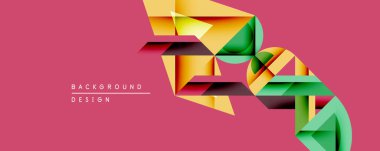 Soyut geometrik şekiller örtüşür, dinamik bileşim yaratır. Sıcak renkler, pembe arka plandaki havalı tonlara zıt düşer. Modern tasarım ögesi.