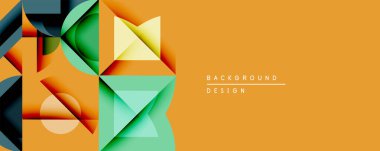 Soyut geometrik şekiller örtüşüyor, canlı renk eğimleri yaratıyor. Turuncu arkaplan karşıtlık ve modern tasarım estetiği sağlar.