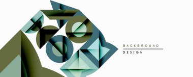 Soyut geometrik şekiller örtüşür, dinamik görsel doku oluşturur. Yeşil, mavi tonlar kompozisyona hakim. Minimalist tasarım.