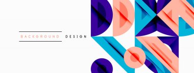 Soyut geometrik bileşim. Üst üste binen şekiller dinamik görsel efekt yaratır. Parlak renkler, modern tasarım elemanları mevcut.