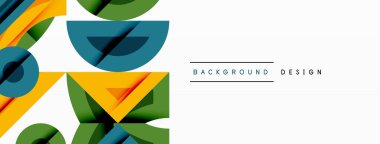 Soyut geometrik şekiller çakışıyor. Sarı, yeşil, deniz mavisi renkleri modern tasarım yaratır. Minimalist tarz, temiz hatlar sunar taze görünüş.