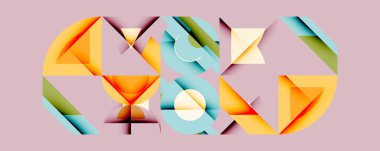 Soyut geometrik bileşim. Şekiller örtüşüyor, katmanlı görsel efekt yaratıyor. Yumuşak pastel renkler tasarıma hakim.