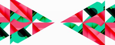 Soyut geometrik şekiller, üçgenler kompozisyona hakim. Pembe, deniz mavisi, siyah renkler dinamik görsel efekt yaratır. Minimalist tasarım.