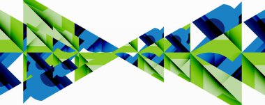 Soyut geometrik desen. Mavi, yeşil gölgeler simetrik tasarım yaratır. Keskin açılar, tekrarlayan şekiller kompozisyona hükmediyor. Minimalist estetik.