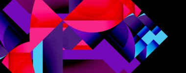 Soyut geometrik bileşim. Canlı renkler, şekiller örtüşüyor dinamik görsel deneyimler yaratıyor. Modern tasarım, mevcut gradyanlar.