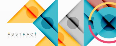 Geometrik şekiller örtüşüyor ve canlı modern tasarım yaratıyor. Sarı, mavi, gri renkler kompozisyona hakim. Minimalist estetik.