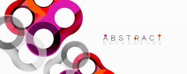 Renkli üst üste binen daireler modern soyut tasarım yaratır. Parlak renkler beyaz alanla zıtlaşır, dinamik bileşim oluşturur.